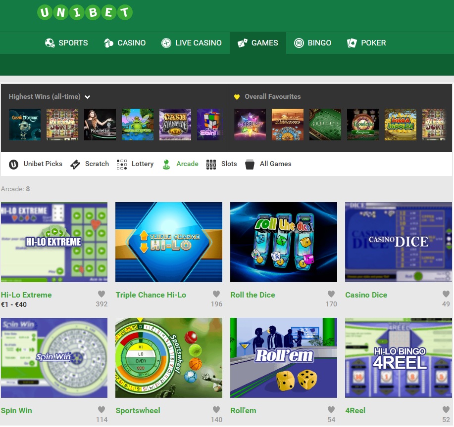 Unibet Arcade Games - משחקי מיומנות