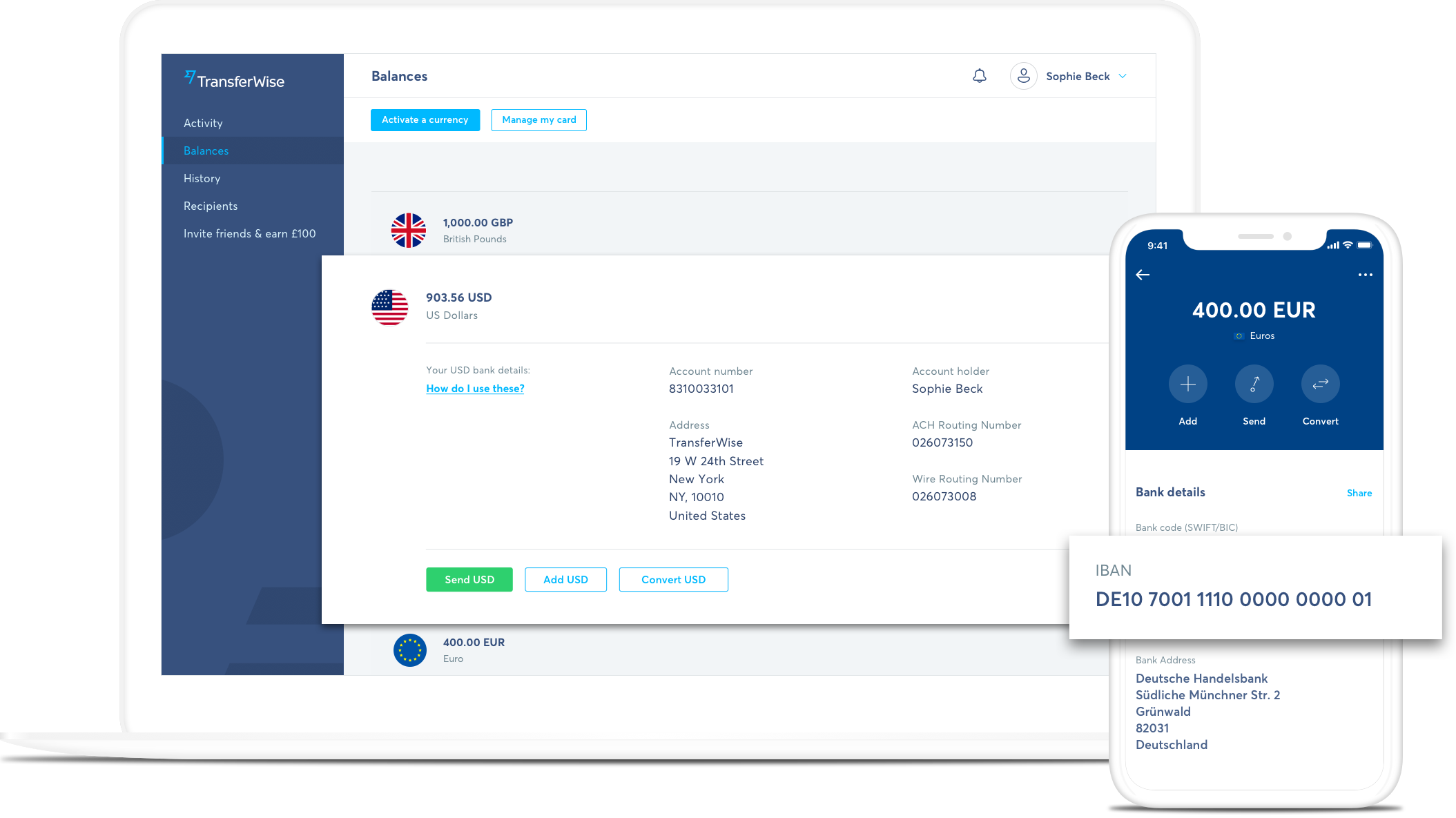 חשבון ללא גבולות של TransferWise-בסלולרי ובמחשב